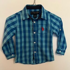 U.S.POLO ASSN LIGHT BLUE/DARK BLUE BOYS COTTON/POLYESTER LONG SLEEVE SHIRT